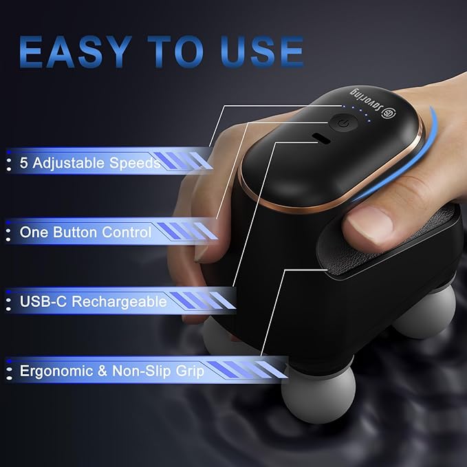 4 Head Massage Gun Deep Tissue Mini Percussion Muscle Massage Gun for Pain Relief Portable Electric Muscle Massager with 5 Speeds 3 Attachments USB Rechargeable - Ideal Gift for Men &amp Women