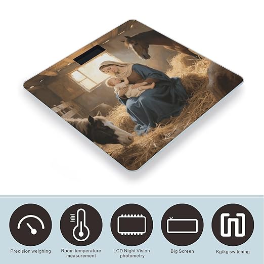 Virgin Mother Mary Weight Scale Large Digital Bathroom Scales with Bright LED Display Non Slip Digital Scale and Step On Fashion Weighing Machine for Body