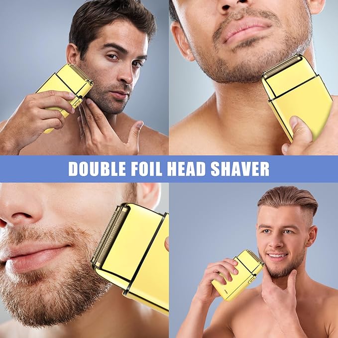 HIENA PRO Foil Shaver for Men Barber Double Electric Foil Trimmer Professional Electric Razor Close Shaver Cordless Rechargeable with USB Gold