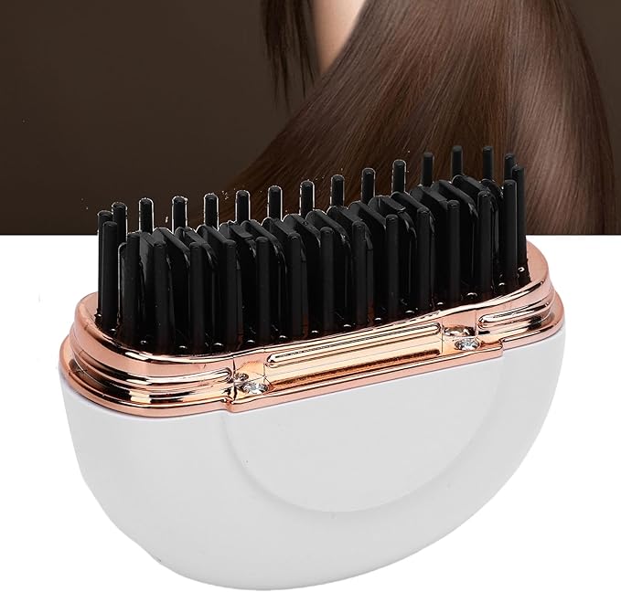 YUYTE Portable Cordless Hair Straightener Brush Mini Ionic Hot Comb for Travel USB Rechargeable Ceramic Hair Style Fast Heating Brush for Short Hair (White)