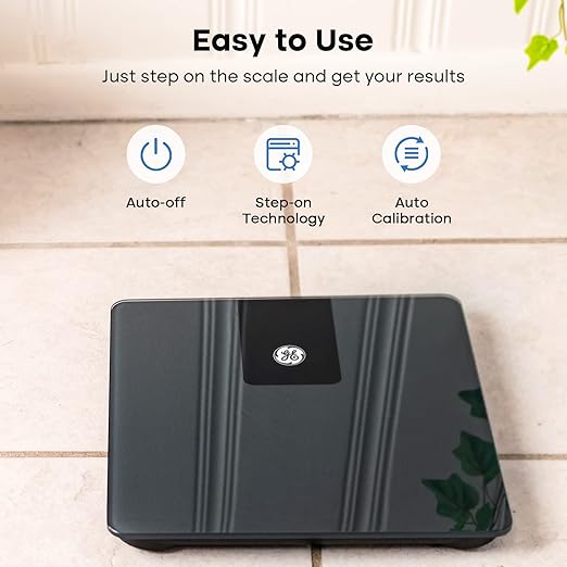 GE Bathroom Scale for Body Weight Digital Weight Scales 500lb Heavy Duty Measuring Device for People Accurate BMI Weighing Machine with Bluetooth Black