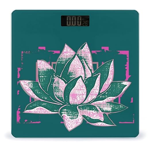 Lotus Flower Namaste Scale for Body Weight Anti-Slip Tempered Glass Digital Bathroom Scales Clear LCD Display Weighing Scale Safe Rounded Corners Smart Scales