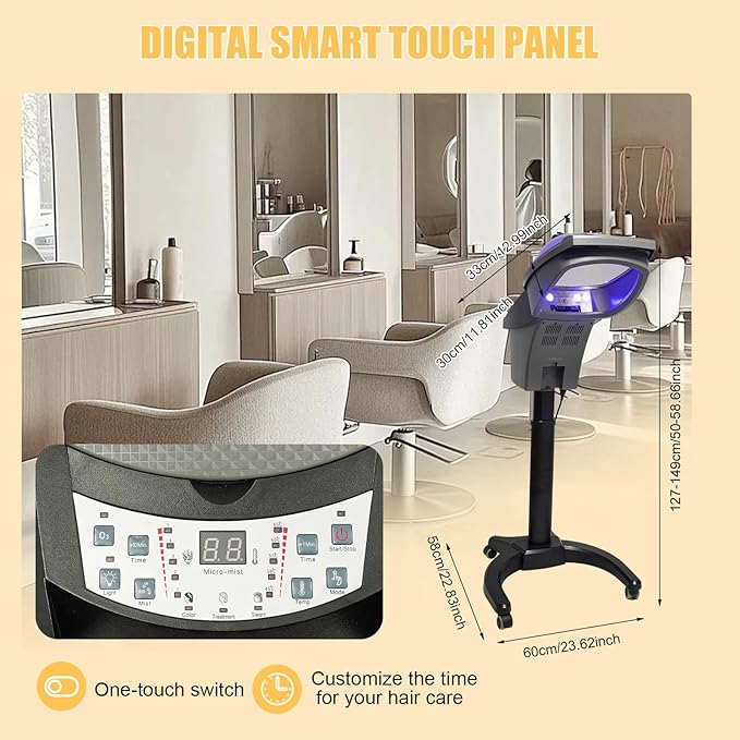 Hair Steamer for Deep Conditioning w/7 Color Light &amp Ozone 700W Micro Mist Scalp Hydration Steamer for Hair Treatment for Natural/Black Hair w/Adjustable Temp for Barbershops (Black)