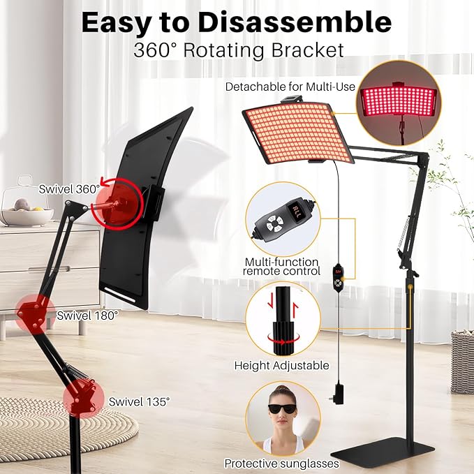 FDA-Approved Red Light Therapy for Body &amp Infrared Light Therapy Lamp (660nm/850nm) with Stand - Adjustable Moldable for Body/Skin Care with Eyes Protection Goggles