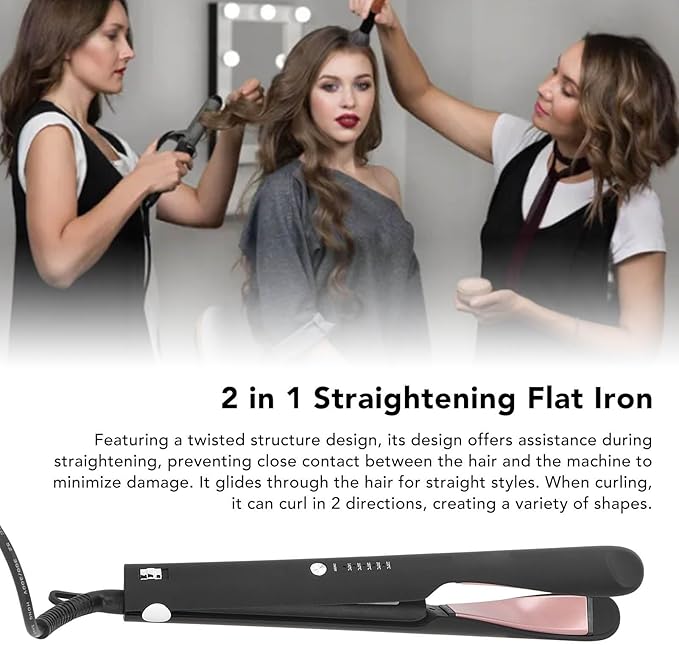 Pongnas 2 in 1 Hair Straightener Curler Professional Ceramic Flat Iron with Twisted Structure Design for Easy Styling Adjustable Temperature Control 320 450 Auto Shut Off (US Plug 500W)