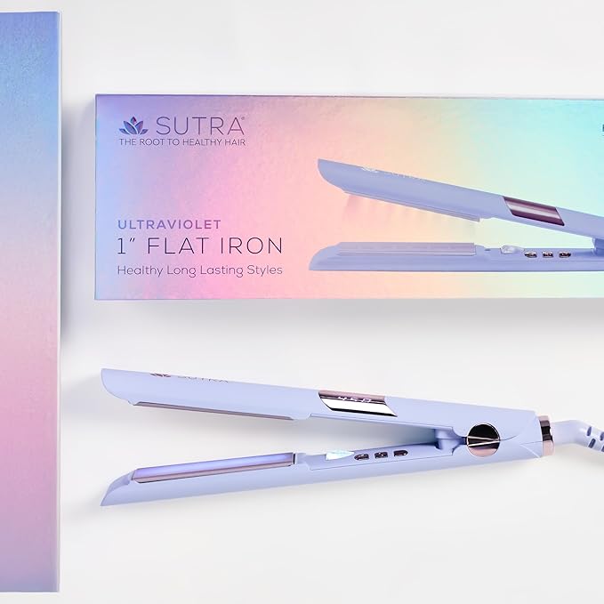 SUTRA Ultra Violet Flat Iron - 1” Infrared &amp Blue Light Ceramic Flat Iron with Ionic Technology Digital Temp Control to 450°F Floating Plates Dual Voltage Auto Shut Off Smooth Styling