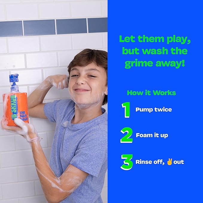 JB SKRUB The Body Wash for Kids Tween &amp Teen Boys with Foaming Action &amp Natural Citrus Scent - No Harsh Ingredients Boys Body Wash - Conquer Adolescent Funk with Confidence - 14 Oz.