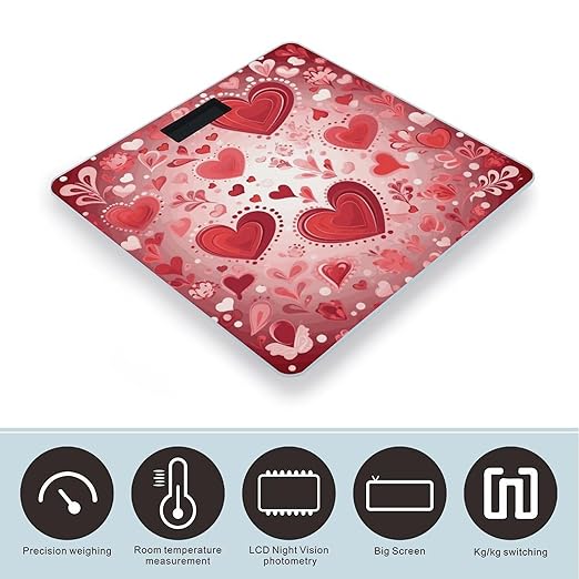 Valentine Pattern Weight Scale Large Bathroom Scales Digital Weight with Bright LED Display Non Slip Automatic Weighing Scale Fashion Weighing Machine for Body