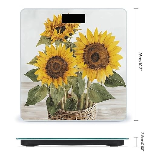 Alluring Sunflowers Summer Digital Bathroom Scale for Body Weight Weighing Scale with Backlit LCD Display High Precision Measurements &amp Measures Weight Up to 180kg