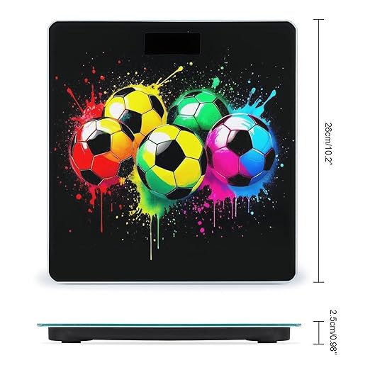 Men's Smart Scale for Body Weight Digital Bathroom Weighing Scale Automatic Switch Energy Saving Scale Colorful Paint Splash Ink Soccer Ball Football Black