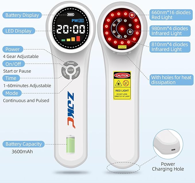 Portable Red Light Therapy Back Pain 16X660nm + 4X980nm + 4X810nm Upgraded Handheld Light Device for Knee ShoulderMuscle &amp Joint Pain Relief Infrared Light Therapy Machine for Human/Pet