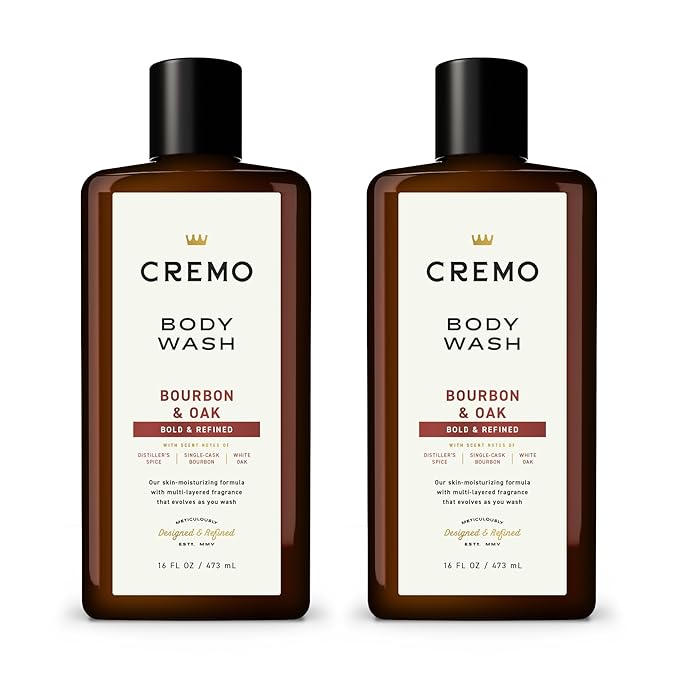 Cremo Rich-Lathering Bourbon &amp Oak Body Wash A Sophisticated Blend of Distillers Spice16 Fl Oz (2-Pack) Packaging may vary