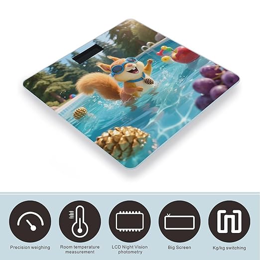 Squirrel Pool Joy Weight Scale Cute Bathroom Scale for Body Highly Accurate Digital Weighing Machine for People Compact LCD Display Scales with Sturdy Toughened Glass Scales