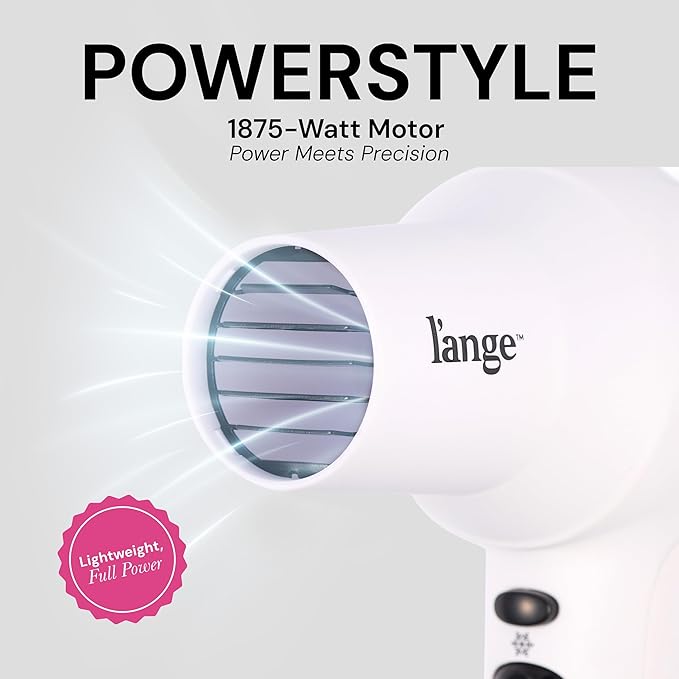 L'ANGE HAIR PowerStyle Turbo Ionic Hair Dryer | 1875 Watt Professional Blow Dryer with Diffuser &amp Concentrator | Multiple Heat &amp Speed Settings for Fast Drying | Salon-Grade Styling Tools Whi
