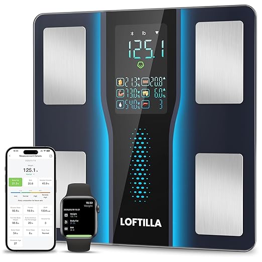 LOFTILLA Smart Scale for Body Weight Accurate Scale with BMI Body Fat Muscle Mass 8-in-1 Large Display Digital Bathroom Scales for 14 Body Composition Metrics Sync with Fitness App
