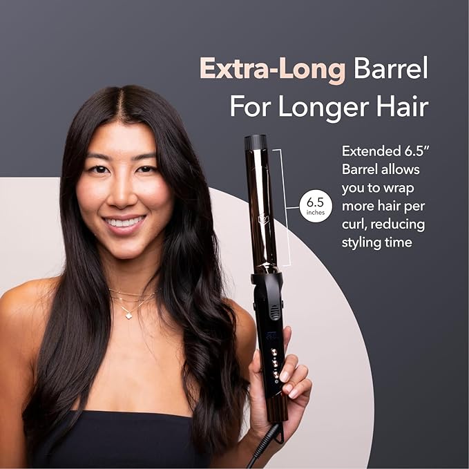 SRILabs CurlQ Extra Long Barrel 5-in-1 Curling Iron &amp Hair Styling Tool Set with Titanium Barrels Ceramic Paddle Brush Thermal Brush Fast Heat-Up &amp 12 Temperature Settings