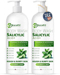 Exfoliating Body Wash with Salicylic Acid - No Dry Out Gentle Exfoliates Rough and Bumpy Skin Body Acne Wash BHA &amp AHA - Cucumber and Mint Salicylic Acid Body Wash - (16 fl oz x 2)