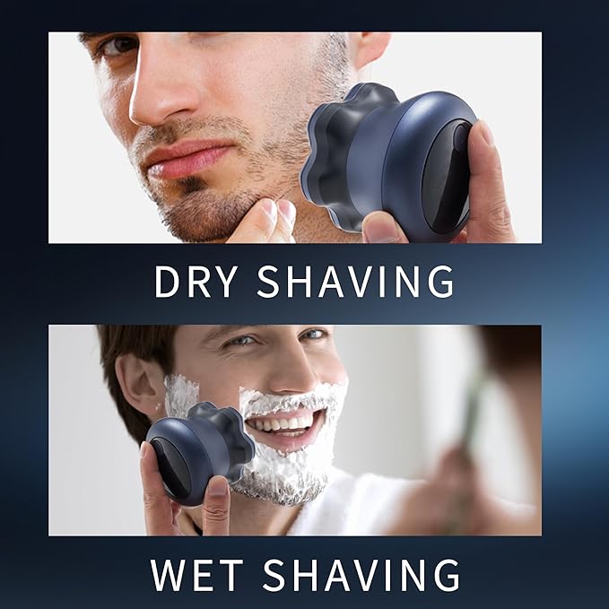 Upgraded 7D Head shavers for Bald MenBald Head Electric RazorsWaterproof Dry Wet Rotary Shavers/Razor for Balder with an Extra agnetic Head（Blue）