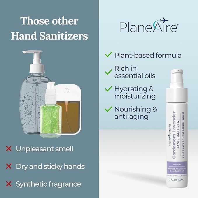 Cardamom Lavender Lotion Hand Sanitizer | Travel Size | Moisturizing Hand Lotion | Made with Aloe Vera &amp Essential Oils | Rich in Vitamin E | Cleanse &amp Moisturize | Scented Hand Sanitizer | 6-