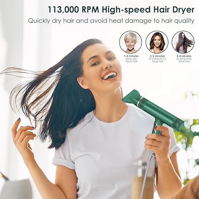 Hair Dryer with Diffuser Professional Brushless Motor Blow Dryer 3 Heating/3 Speed/Cold Botton for Fast-Drying Portable Dryer Gifts for Women/Men