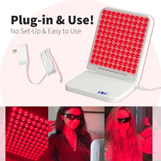 Red Light Therapy Lamp 110 Tri-Chip LEDs Foldable Portable Table Lamp 660nm Red &amp 850nm Near Infrared (NIR) Timer 110-240V Face &amp Body