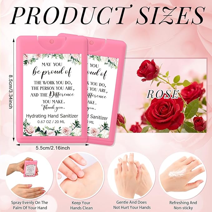 24 Pack Travel Size Hand Sanitizer Spray Bulk Employee Appreciation Week Gift Mini Motivational Thank You Gift Hydrating Pocket Sprays Gifts for International Women Day Gifts(PinkThank You)