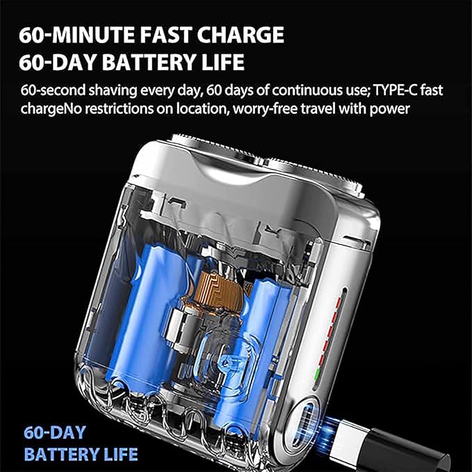 Luggage Mini Electric Rotary Dual Ring Pocket Beard Shaver Wet &amp Dry Shaving Cordless Rotary Shaver Portable Razor Suitcase Design USB Rechargeable for Home Travel (Blue)