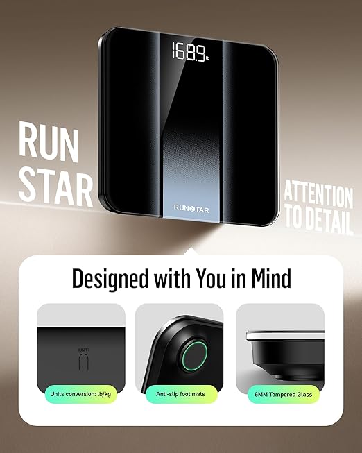 RunStar Digital Bathroom Scale for Body Weight with High Precision Clear LED Backlight Display Accurate Scale with 6mm Tempered Glass 400lb Silver