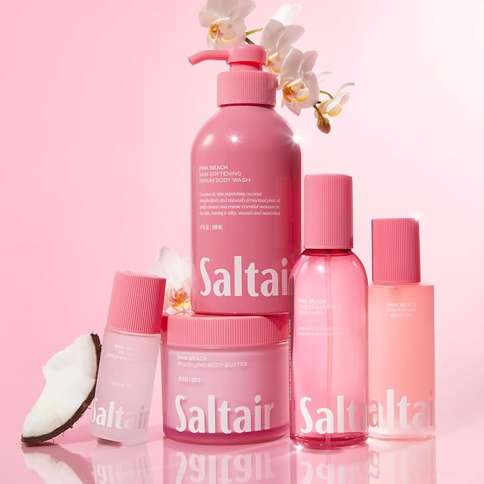 Saltair Body Wash 2-Pack – Moisturizing Body Wash with Hyaluronic Acid &amp Coconut Oil – Scented Shower Gel for Women and Men – Pink Beach Scent 2x 17oz – Vegan Cruelty-Free Paraben-Free
