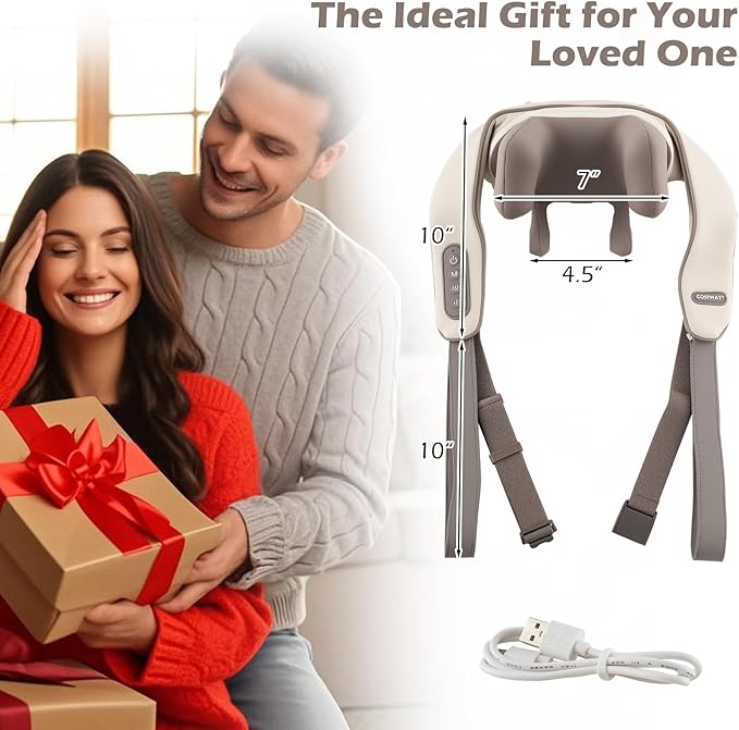 COSTWAY Neck Shoulder Massager with Heat 4D Deep Tissue Kneading Shiatsu Machine for Pain Relief Portable Cordless Neck Back Leg Massager Pillow Gift for Mom Dad Family Women Men (Beige)