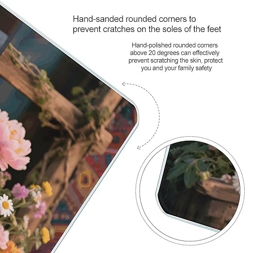 Retro Flowers Scale for Body Weight Sturdy Tempered Glass Weighing Scales with LCD Display Accurate Digital Bathroom Scale Convenient Body Fat Smart Scales Easy Read