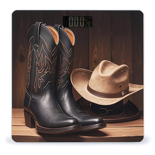 Cowboy Black Hat Western Boots Scale for Body Weight Digital Bathroom Scale Toughened Glass High Precision Scales for Body Weight with Large LCD Backlight Display Weight Scales