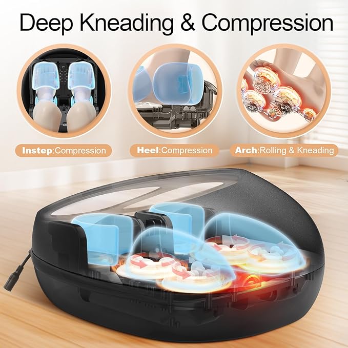 Foot Massager with Heat Deep Kneading Therapy Compression Shiatsu Feet Massager Machine for Plantar Fasciitis Neuropathy Pain Birthday Gifts for Women Mom Men Dad
