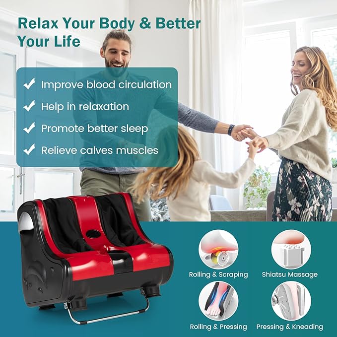 MEDIMALL Foot and Calf Massager Electric Foot Massager with Smooth Heating &amp Vibrate Function Adjustable Tilt and Washable Sleeves Perfect for Relaxation and Pain Relief up to US Size 9.5 (Red
