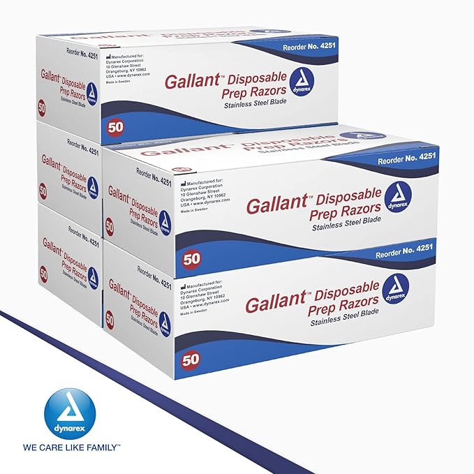 Dynarex Gallant Disposable Prep Razors Disposable Razors with Open Design Ergonomic Surgical Prep Razors 1 Case of 250 (5 Boxes of 50)