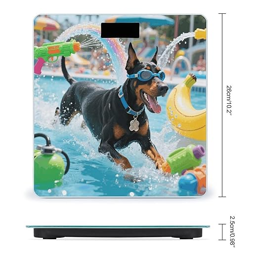 Doberman Pool Blitz Weight Scale Cute Bathroom Scale for Body Highly Accurate Digital Weighing Machine for People Compact LCD Display Scales with Sturdy Toughened Glass Scales
