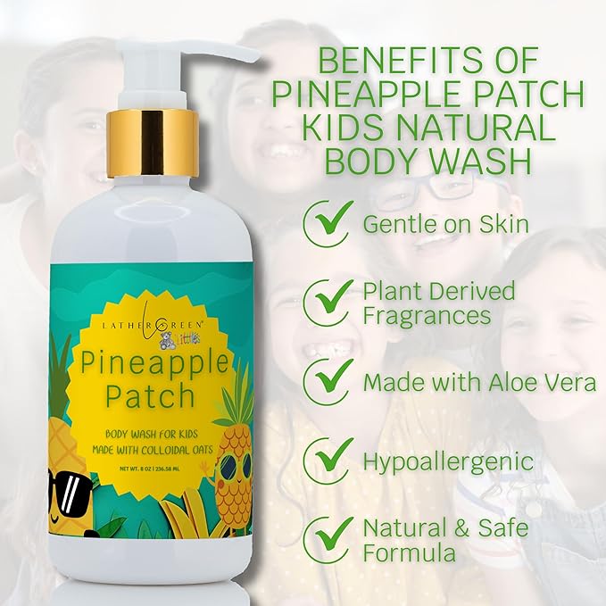 Kids Body Wash – Plant Based Gentle Moisturizer with Shea Butter – Safe for Sensitive Skin – Pineapple Patch – 3 Pack (8 oz Each)