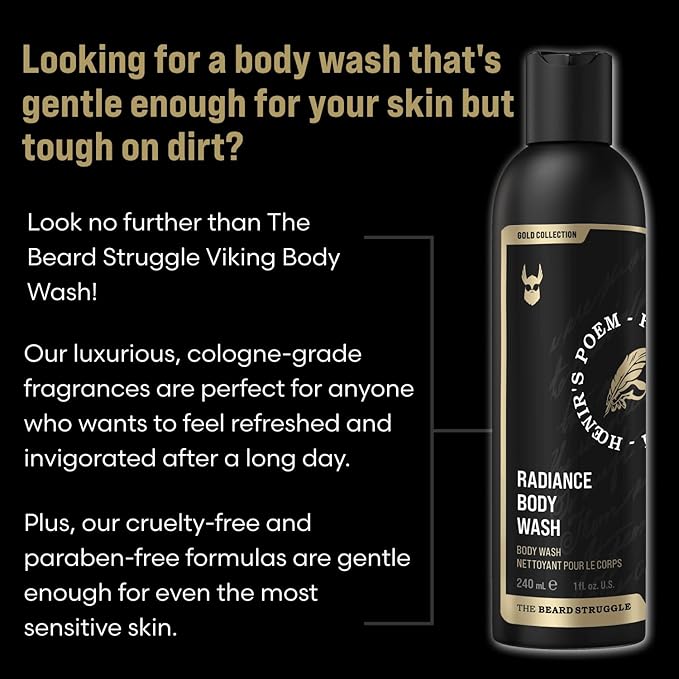 The Beard Struggle Men's Body Wash Asgardian Secret - Gold Collection - Skin Cleaning Agent - Natural Body Wash - Shower Gel Liquid Soap - 240 mL / 8 US. fl. oz.