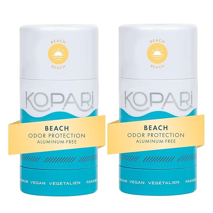 Kopari Aluminum Free Coconut Deodorant Non Toxic &amp Clean Plant-Based No Aluminum Parabens or Baking Soda Long Lasting Protection Beach 2 Pack