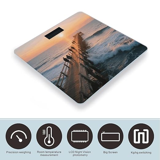 Digital Bathroom Scale for Body Weight Scale with Bright LCD Display High Accuracy Step-On Technology Auto On/Off Beach Sunset Ocean Waves Digital Scales 400 Lbs /180kg