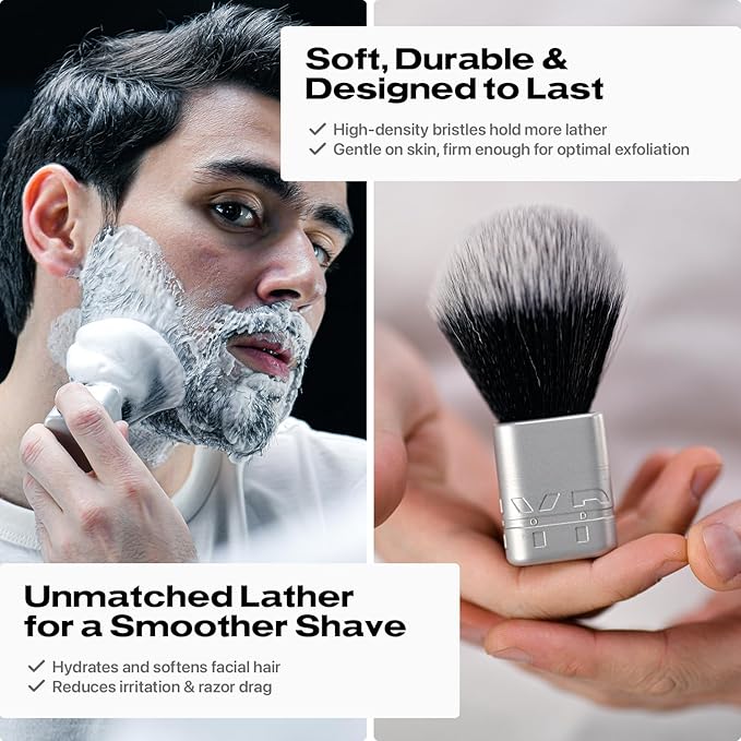HYPE X1 Single Edge Aluminum Safety Razor Full Set - Ergonomic V-Shaped Design with 3 Customizeble Shave Settings 20 Non-Proprietary Blades Shaving Brush &amp Stand - Silver
