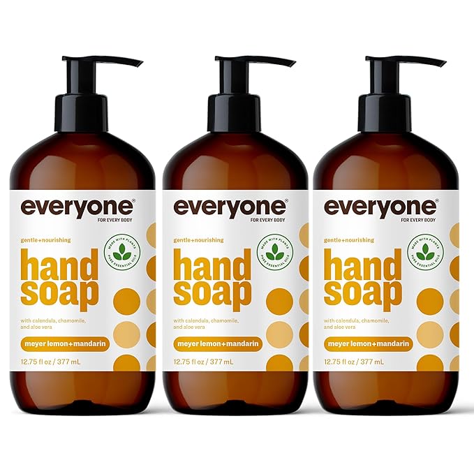 Everyone 3-in-1 Kids Soap Body Wash Bubble Bath Shampoo 32 Ounce (Pack of 2) &amp Liquid Hand Soap 12.75 Ounce (Pack of 3) Meyer Lemon and Mandarin Plant-Based Cleanser with Pure Essential Oil