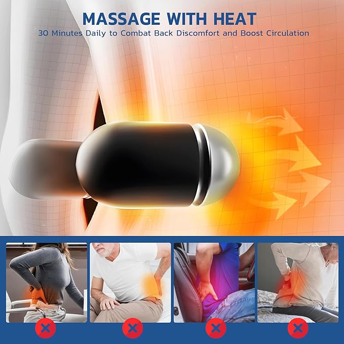 Rechargeable 3 in 1 Lumbar Support Pillow Electric Lower Back Massager Waist Decompression Devices Heat Vibration