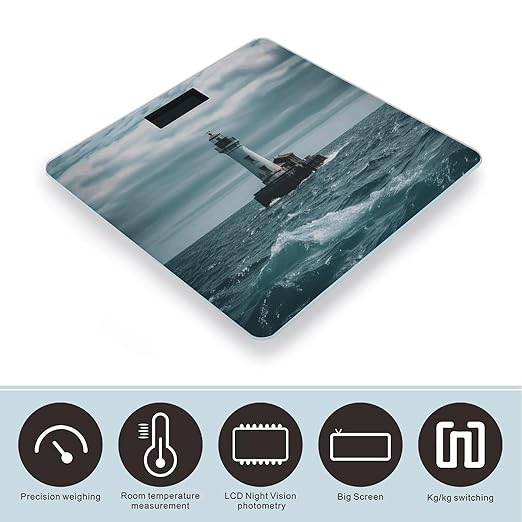 Lighthouse OceanScale for Body Weight with LCD High Precision Weighing Scales Fashion Sturdy Tempered Glass Weight Scales Easy-to-Read Digital Bathroom Scale for Daily 400lb