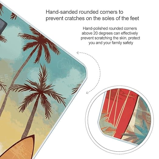 Surfboard Palm Tree Weight Scale Large Bathroom Scales Digital Weight with Bright LED Display Non Slip Automatic Weighing Scale Fashion Weighing Machine for Body
