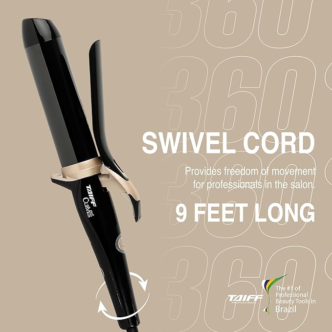 TAIFF Curves Professional Black Titanium Curling Iron – High-Performance Hair Curler &amp Rizadora para Cabello with Dual Voltage | Fixed Temperature 410°F | 1 1/2”
