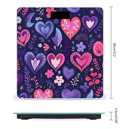 Light Purple and Red Bathroom Scale Automatic Power On/Off Body Scales LCD Backlight Display Square Digital Scale Rounded Corners Bathroom Scales for Home Bedrooms