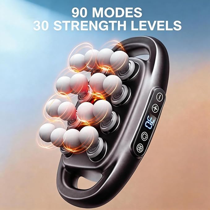 Deep Tissue Massage Gun 16 Head Percussion Massager with Heat &amp 3 Modes 30 Adjustable Intensities Low Noise Portable Electric Massager for Muscles Back Waist Legs