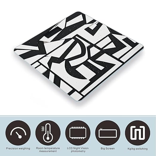 Black and White Lines Smart Scale for Body Weight Accurate Bathroom Scale with LED Display Digital Weight Scales Weighing Machine High Precision Scales for Bath Home