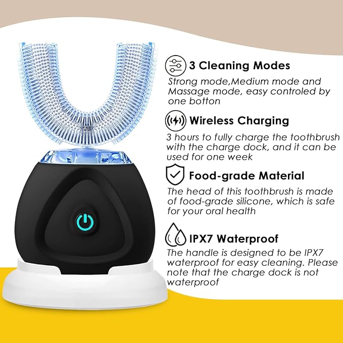 360 Ultrasonic Toothbrush Automatic Toothbrushes Auto Sonic Tooth Brush Teeth whitening Brush with Timer &amp Wireless Charging 360° Ultrasonic Electric Toothbrush for Adult